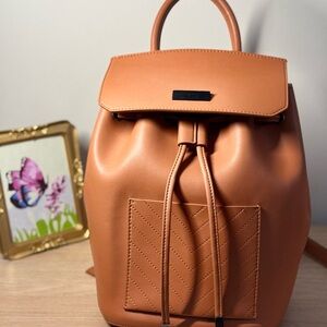 JW PEI Caramel Vegan Leather-Style Drawstring Backpack